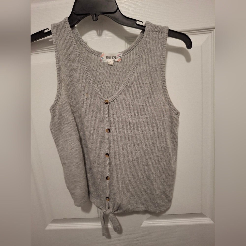 3/$15 Pink Rose Medium Gray Buttoned Tie Front‎ Vest